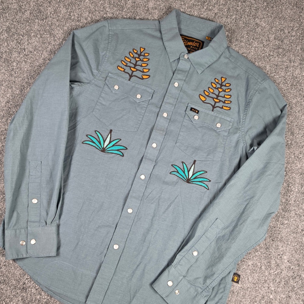 Howler Brothers Crosscut Deluxe Snapshirt Men M Agave Embroidered Western Snaps